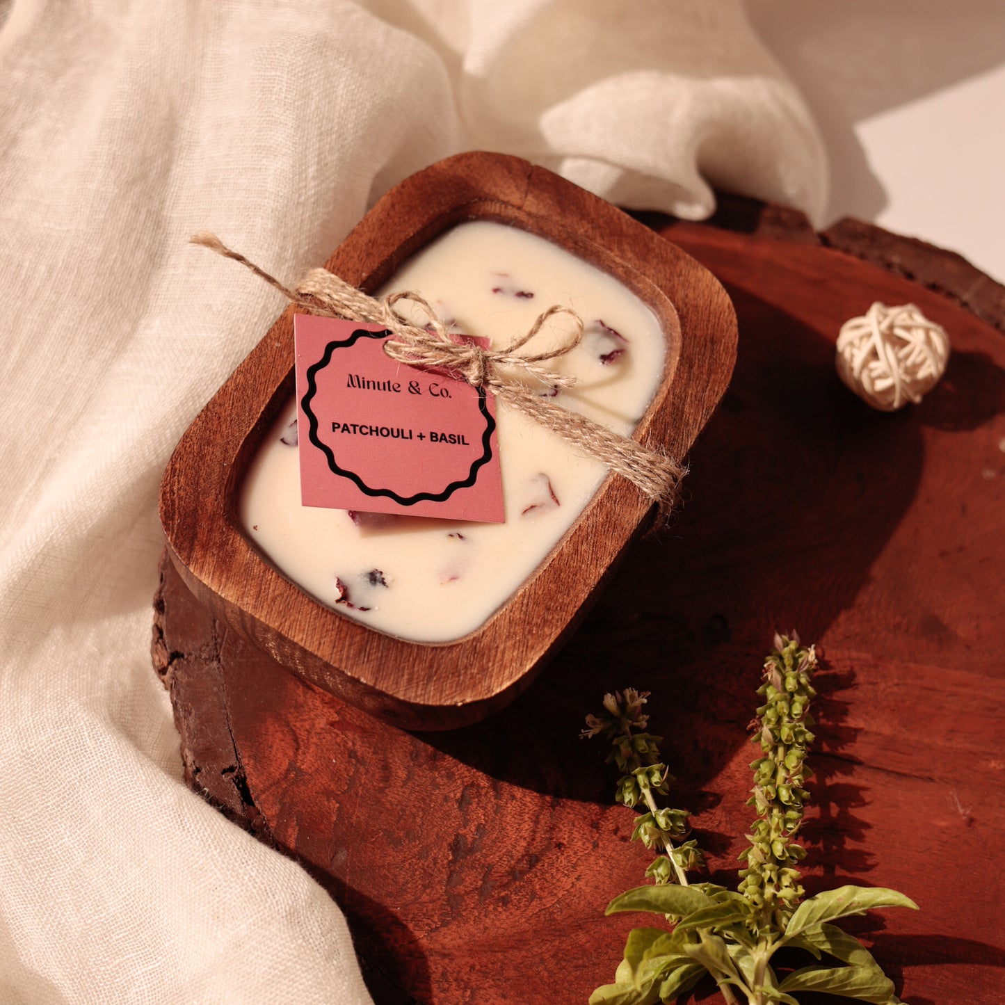 Wooden Bowl Candle | Patchouli+Basil