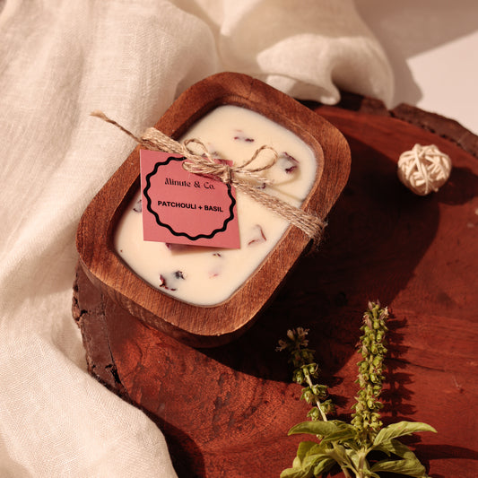 Wooden Bowl Candle | Patchouli+Basil